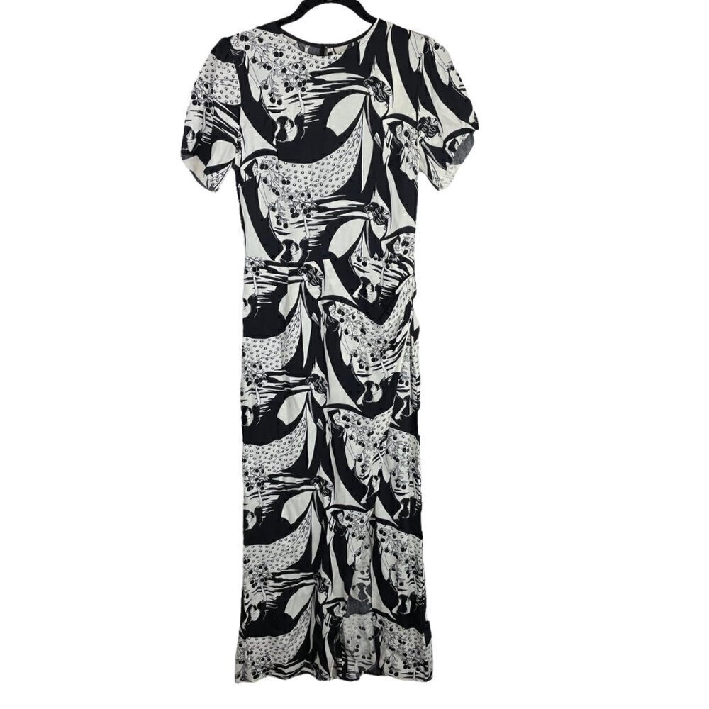 NWT Reformation Celeste Persephone Short Sleeve Midi Dress Black White Size 4